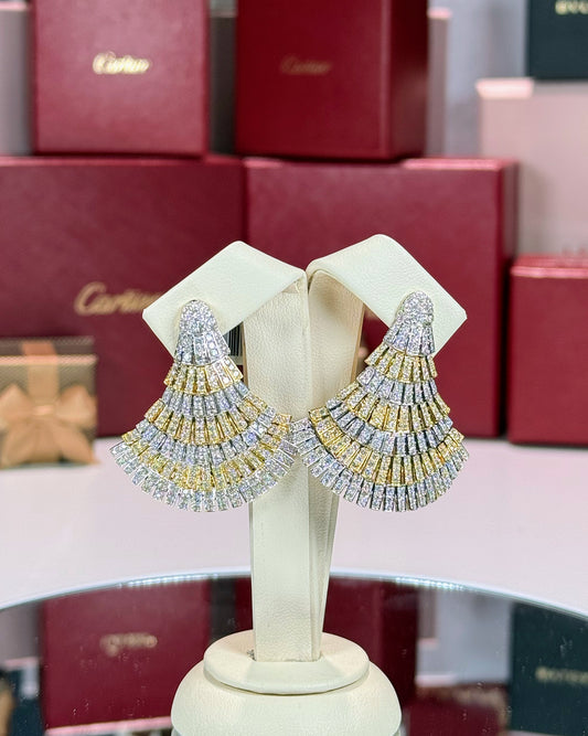 14k Gold Two Tone Fan Diamond Earrings