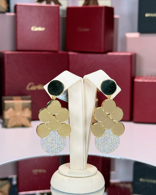 14k Yellow Gold Cluster Circles Diamond Earrings