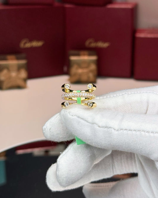 18k Yellow Gold Three Band Diamond Ring