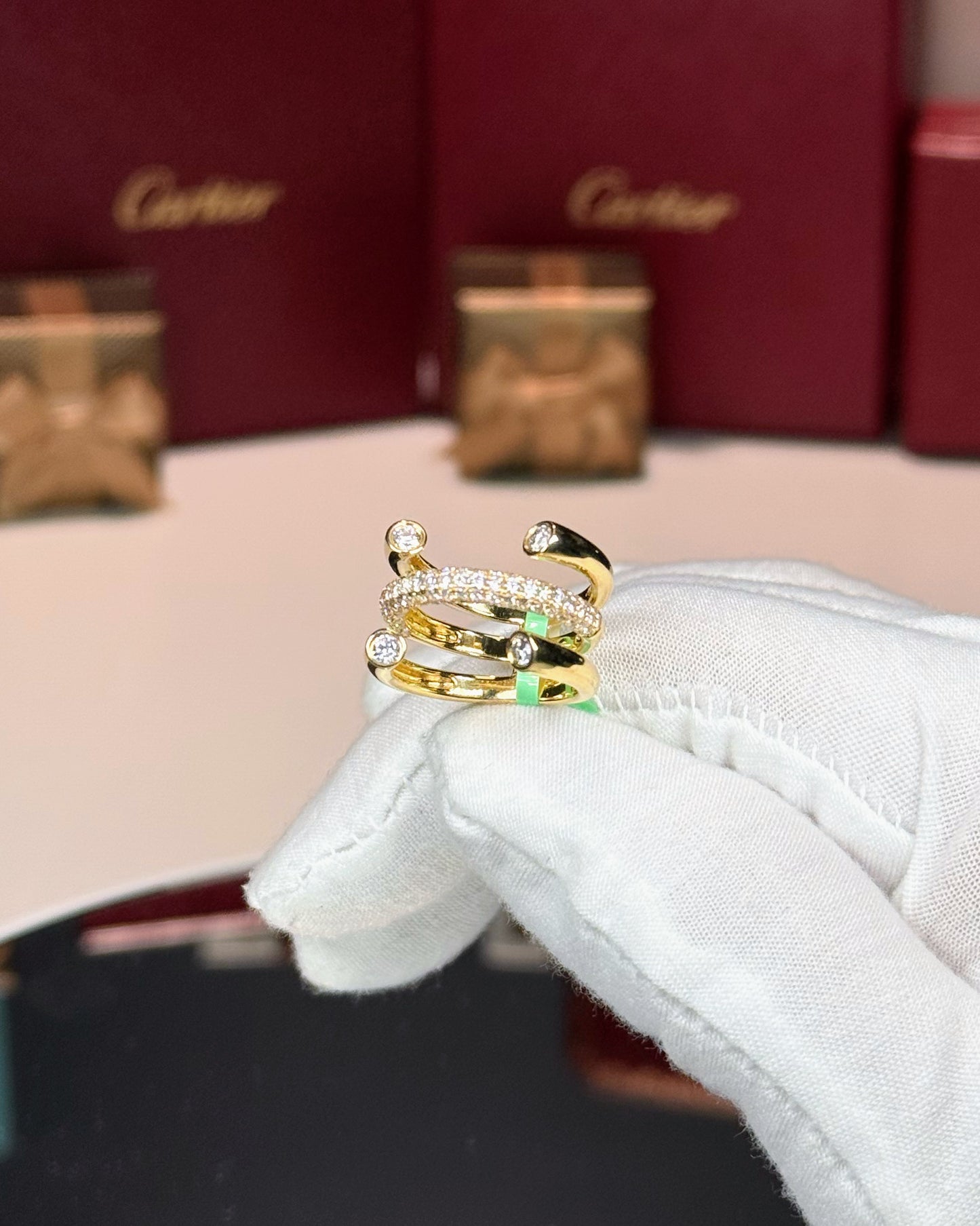 18k Yellow Gold Three Band Diamond Ring