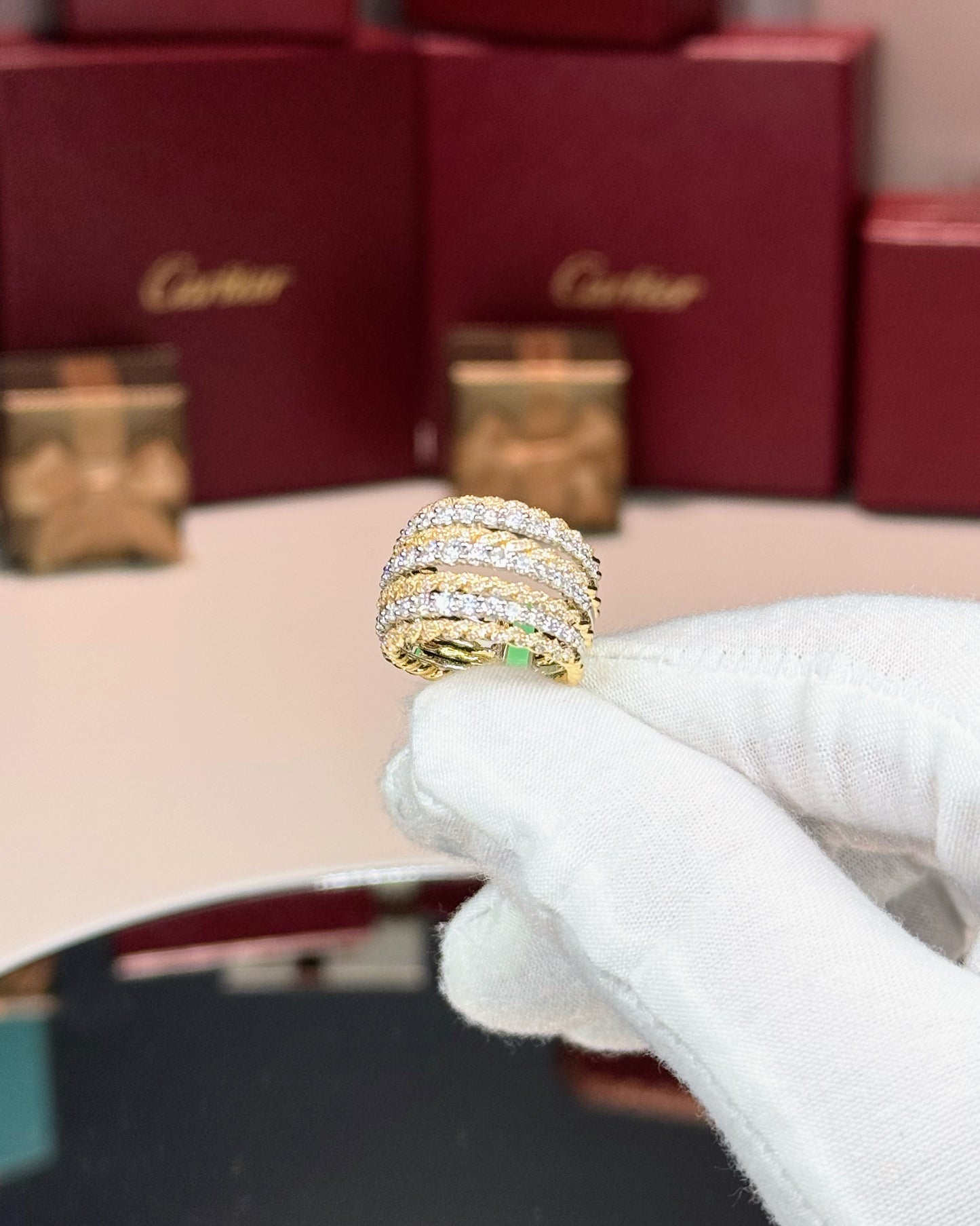 18k Yellow Gold Multi-layer Band Diamond Ring