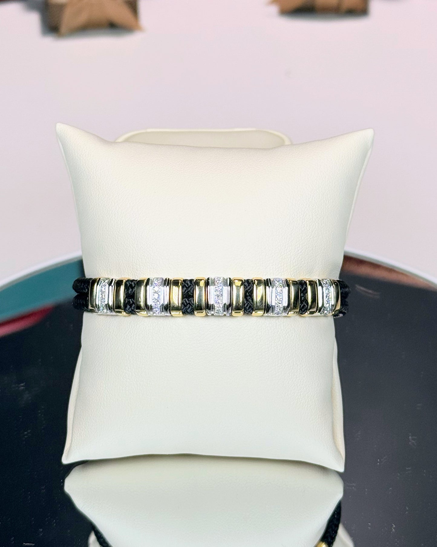 14k Yellow Gold and Diamond Braided Rope Bracelet