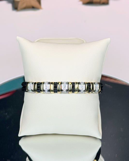 14k Yellow Gold and Diamond Braided Rope Bracelet
