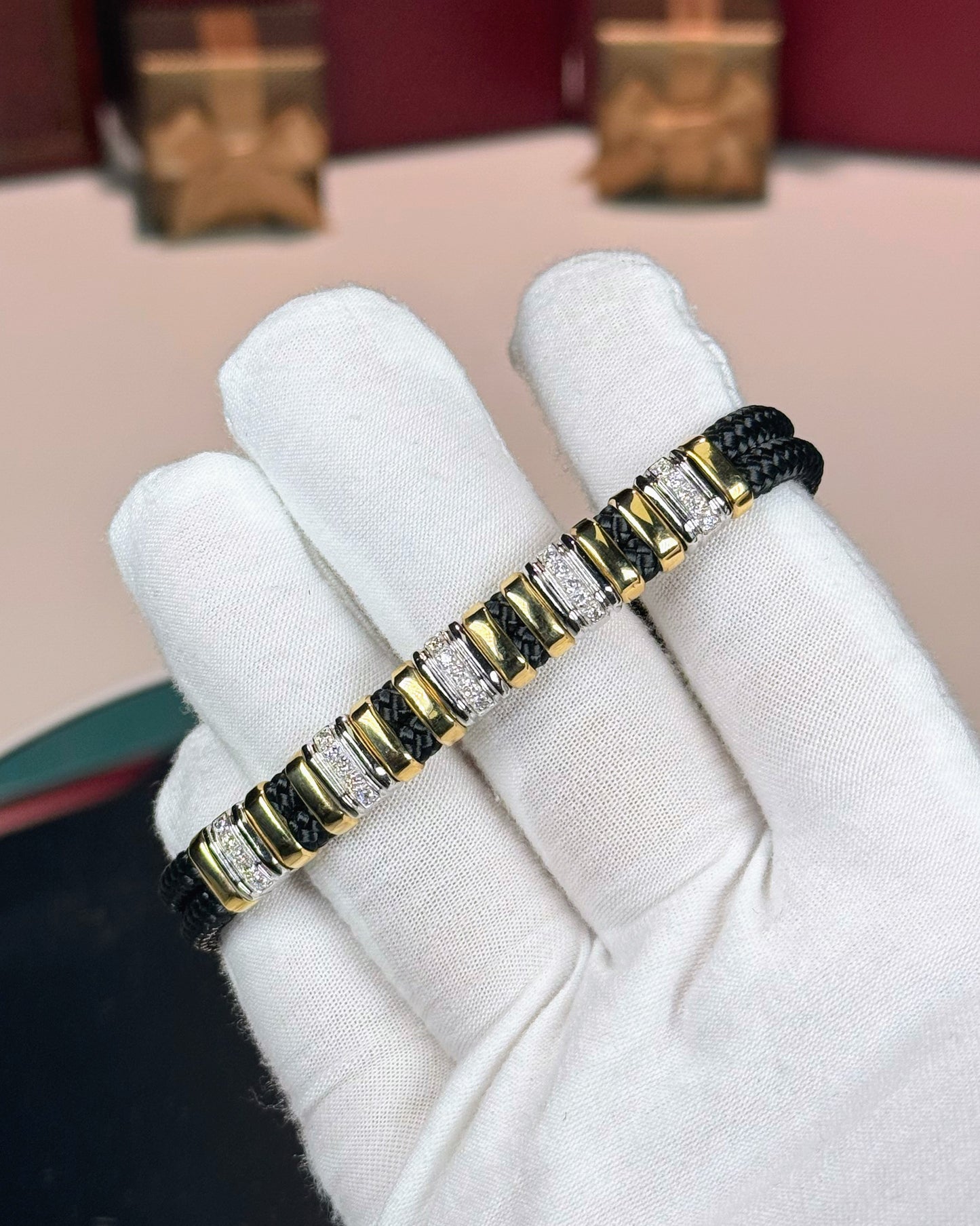 14k Yellow Gold and Diamond Braided Rope Bracelet