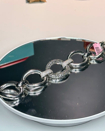 14k White Gold Black Diamond Chain Bracelet