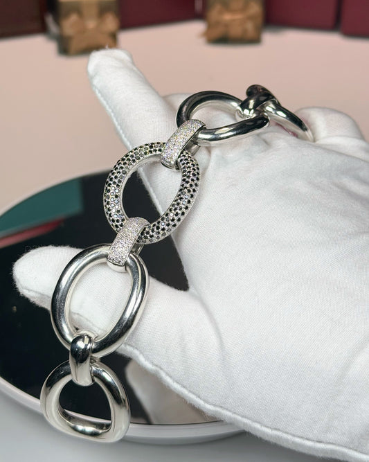 14k White Gold Black Diamond Chain Bracelet