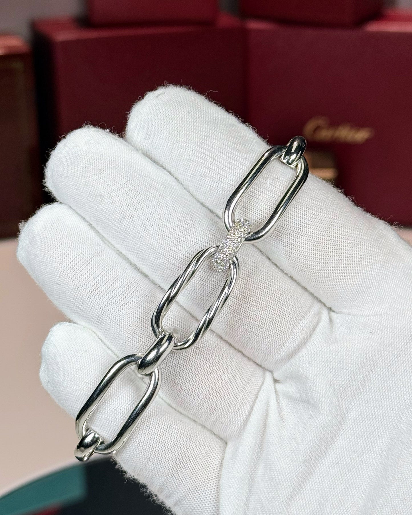 14k White Gold Diamond Chain Bracelet
