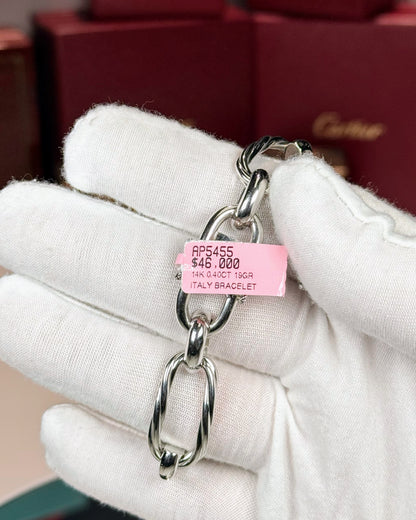14k White Gold Diamond Chain Bracelet
