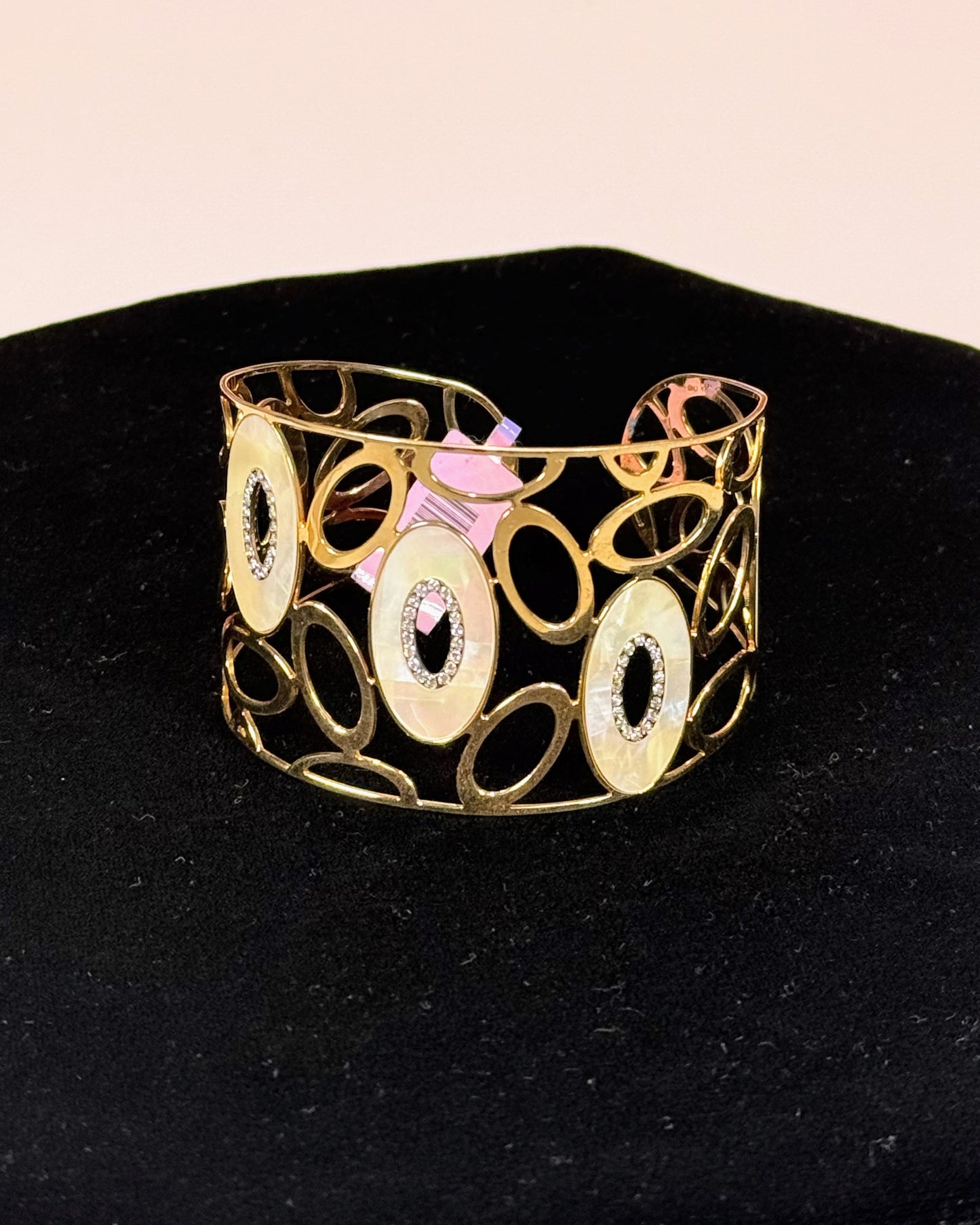 14k Yellow Gold MoP Diamond Open Cuff Bangle