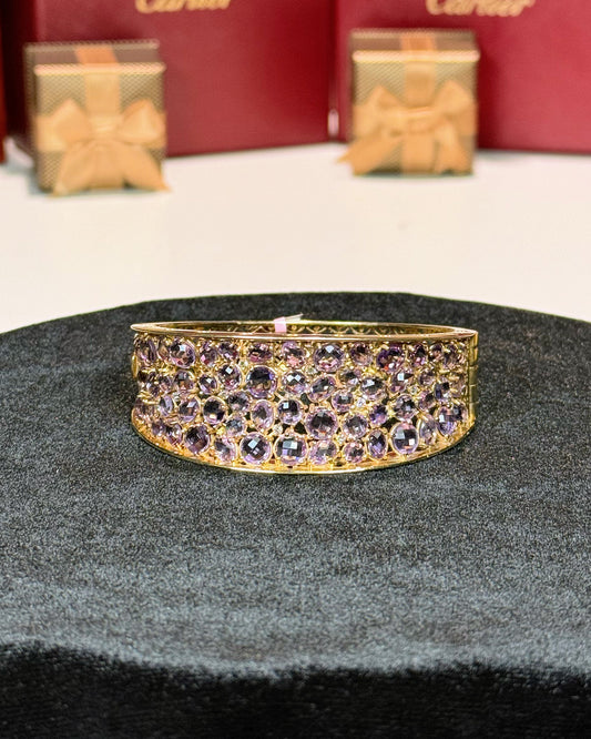 14k Yellow Gold Amethyst and Diamond Bangle