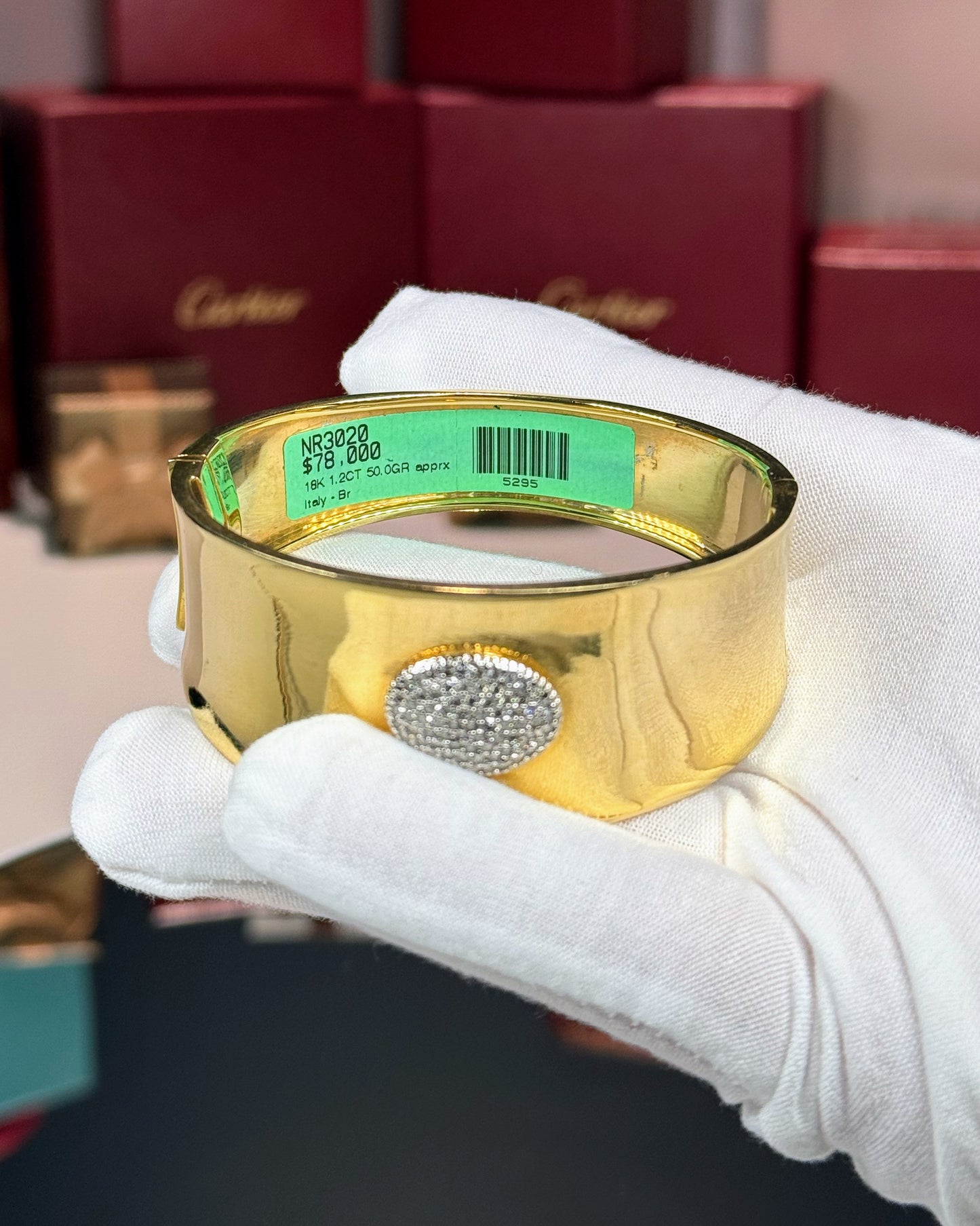 18k Yellow Gold Diamond Cuff Bangle