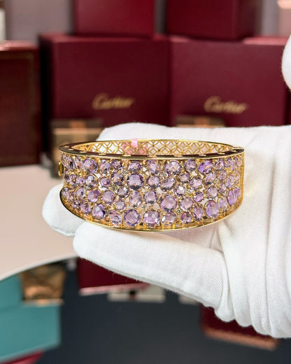 14k Yellow Gold Amethyst and Diamond Bangle