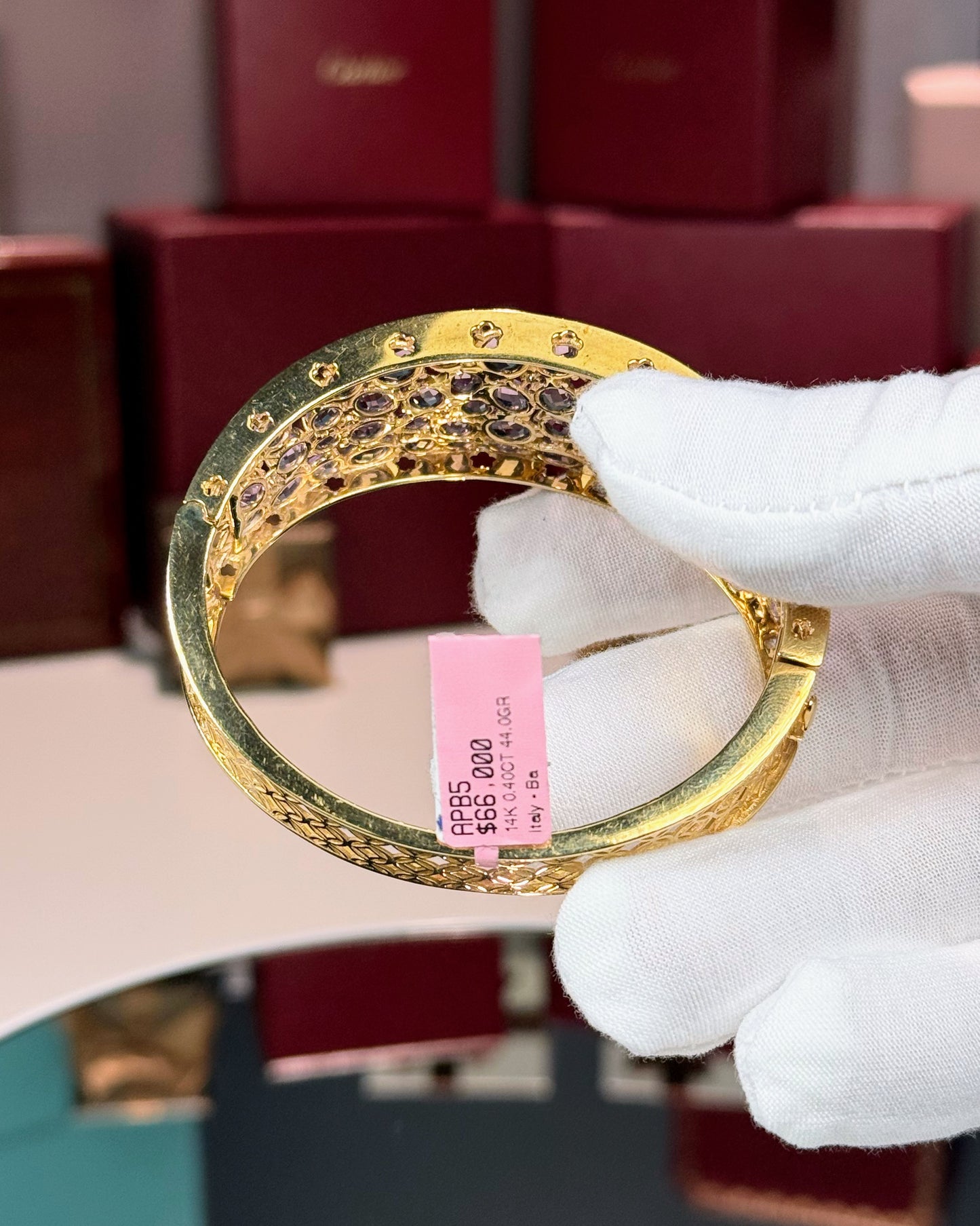 14k Yellow Gold Amethyst and Diamond Bangle