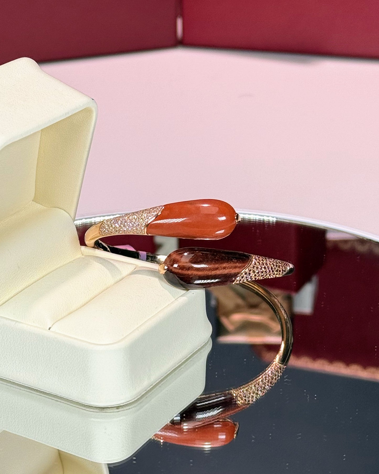 14k Yellow Gold Orange Open Bypass Bangle