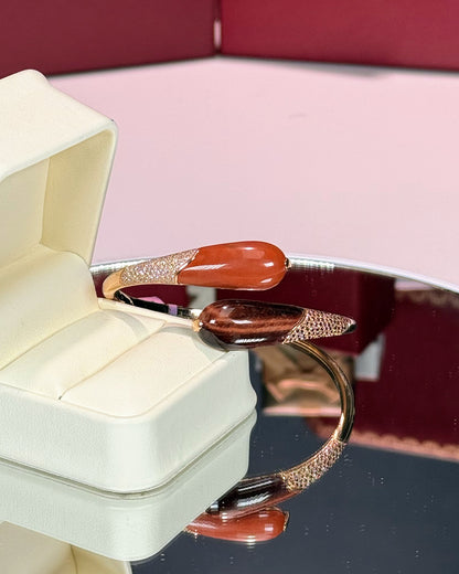 14k Yellow Gold Orange Open Bypass Bangle
