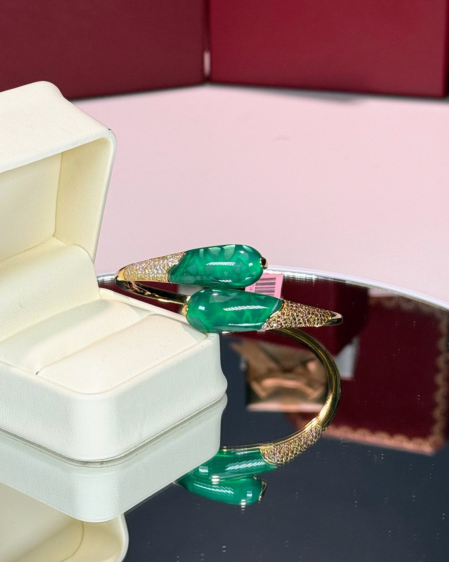 14k Yellow Gold Green Open Bypass Bangle