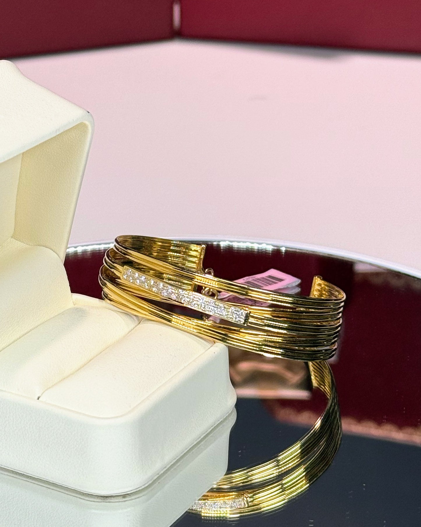 14k Yellow Gold Layered Band Open Bangle