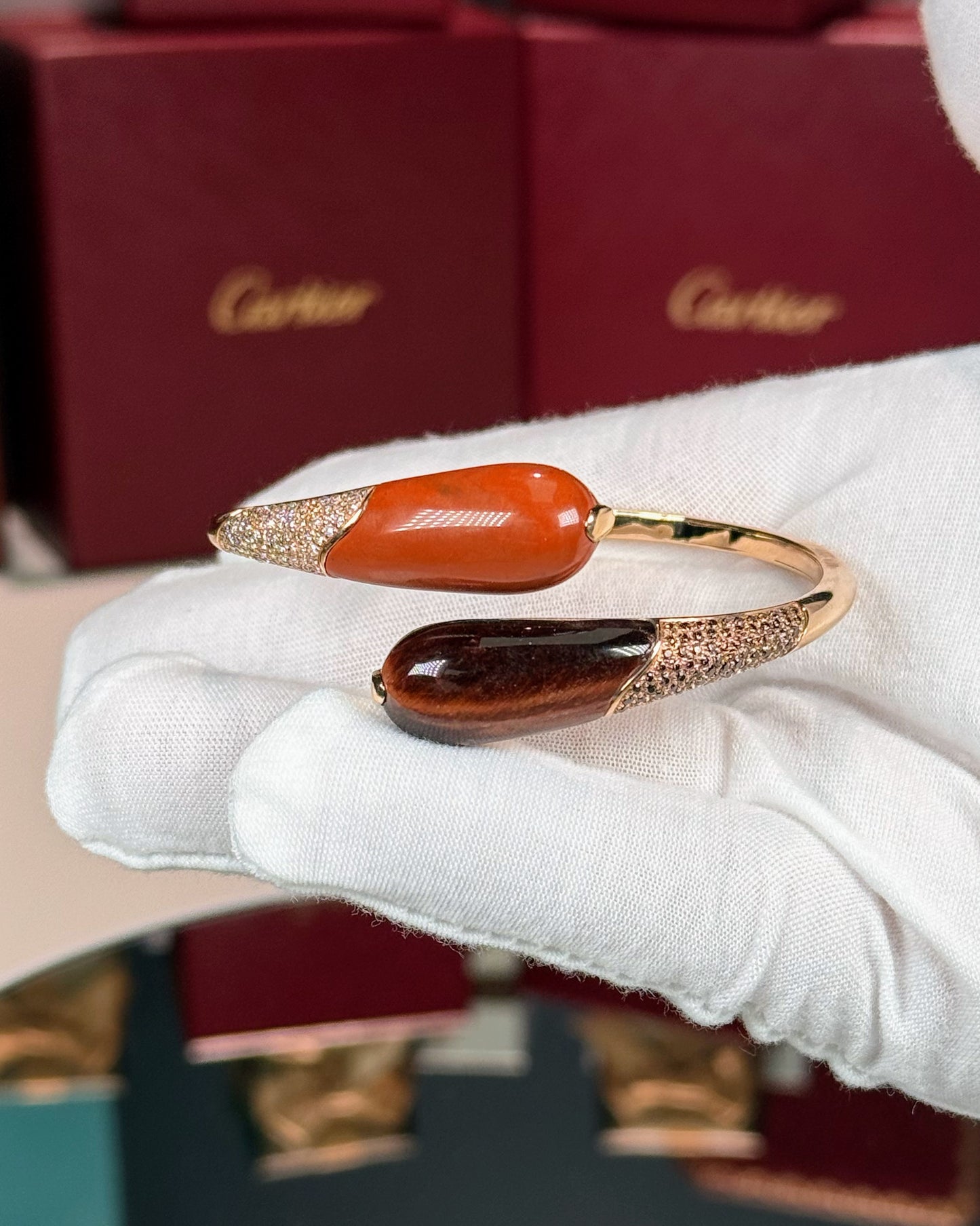 14k Yellow Gold Orange Open Bypass Bangle