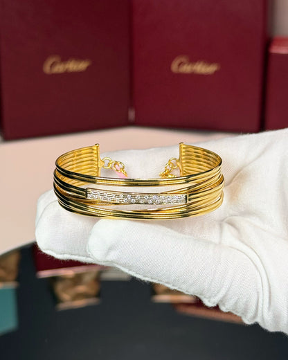 14k Yellow Gold Layered Band Open Bangle