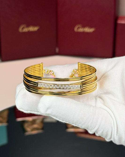 14k Yellow Gold Layered Band Open Bangle