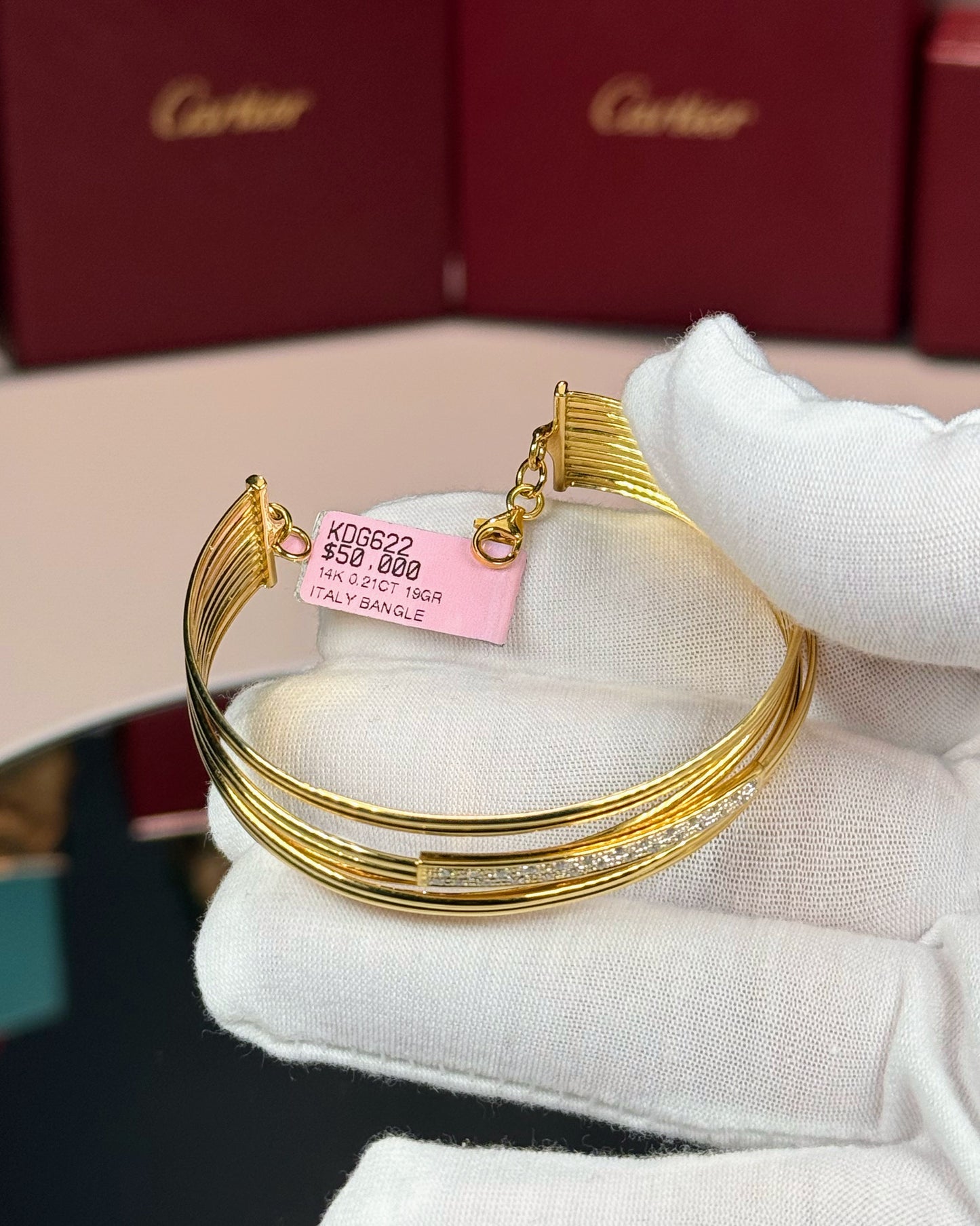 14k Yellow Gold Layered Band Open Bangle