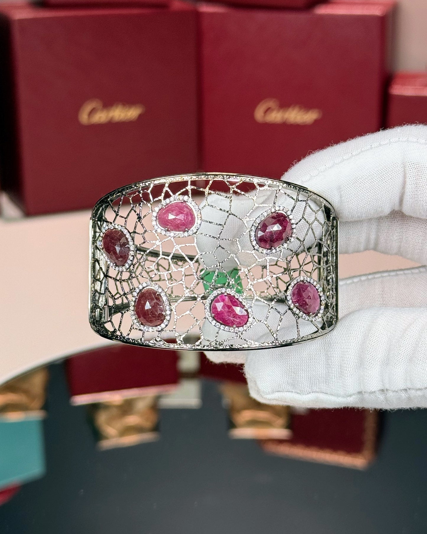 18k Black Gold Ruby and Diamond Bangle