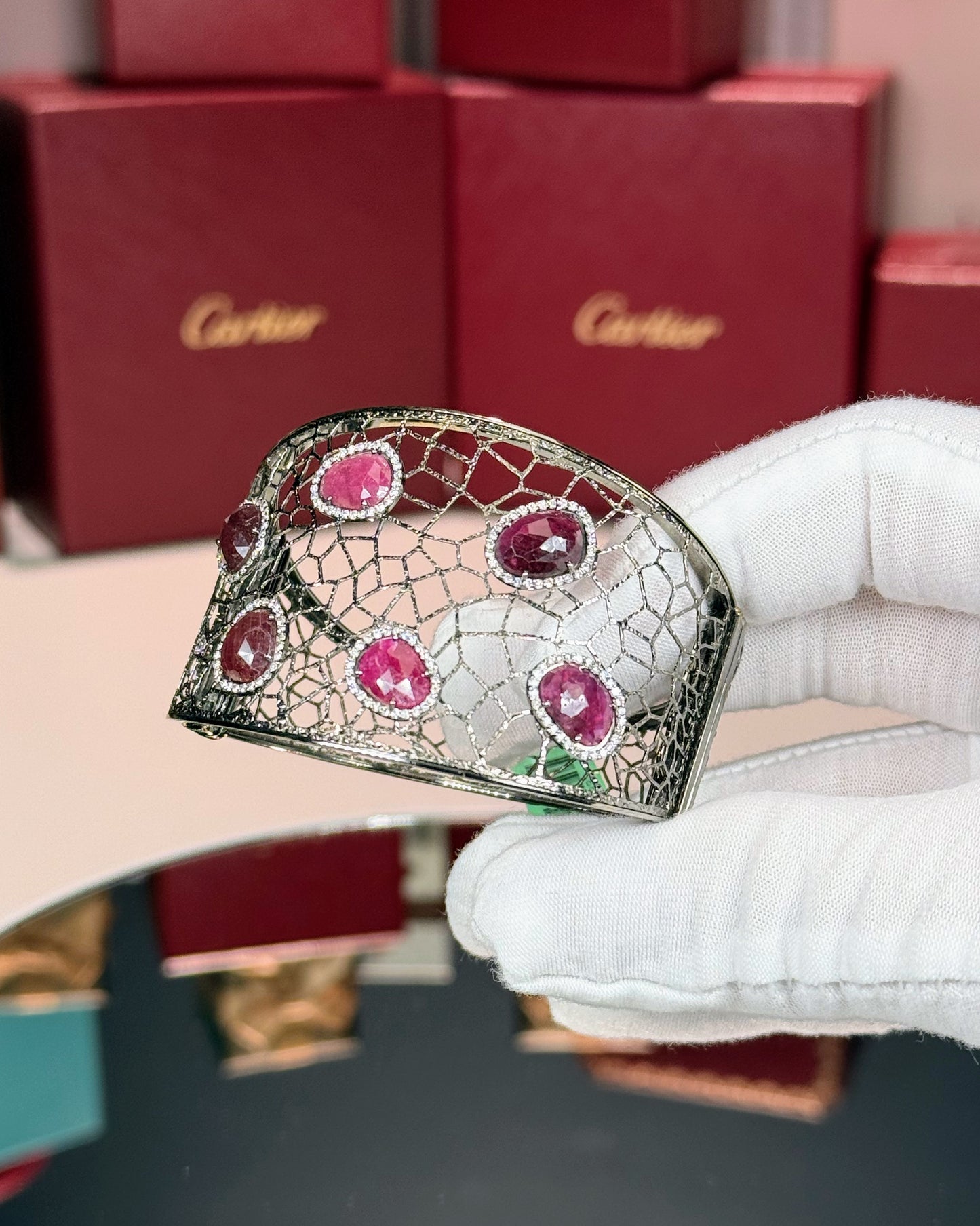 18k Black Gold Ruby and Diamond Bangle