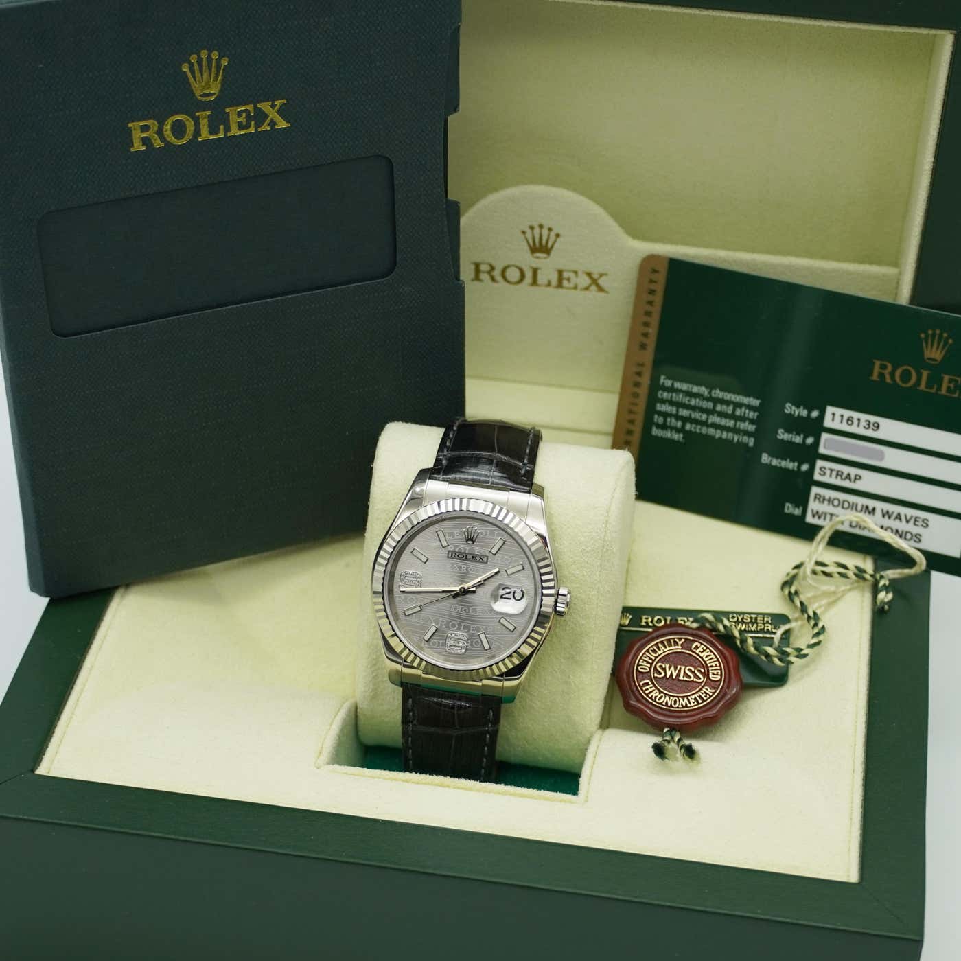 Rolex Datejust 36mm Oyster Perpetual Rhodium Wave Dial 116139