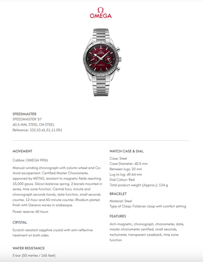 Omega Speedmaster '57 Red Dial - 33210415111001