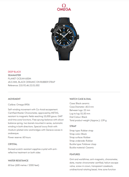 Omega Seamaster Planet Ocean 600M Black Dial - 21592462201002