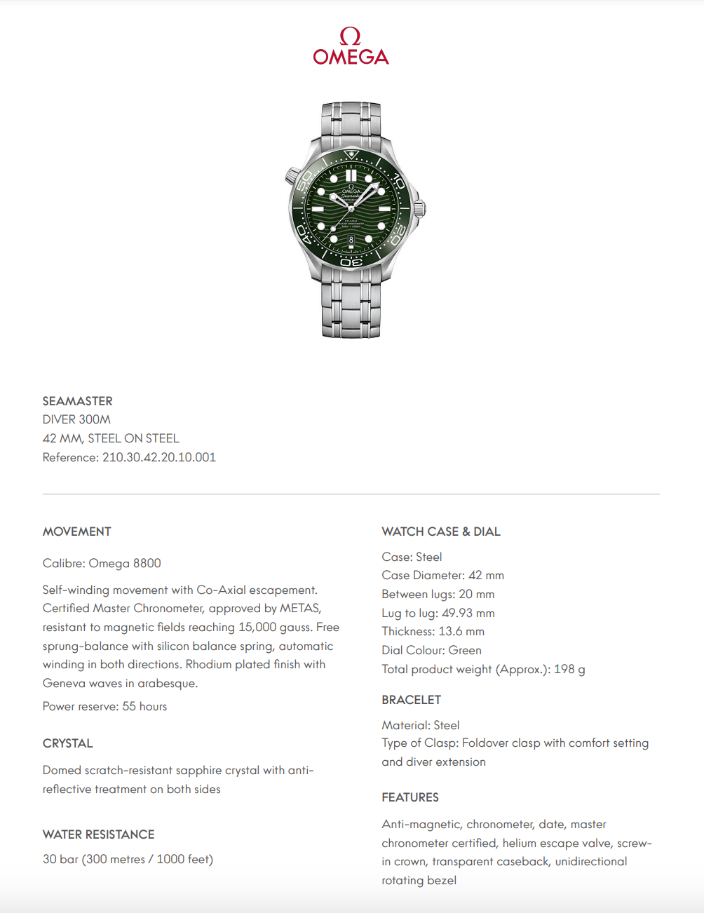 Omega Seamaster Diver 300M Green Dial - 21030422010001