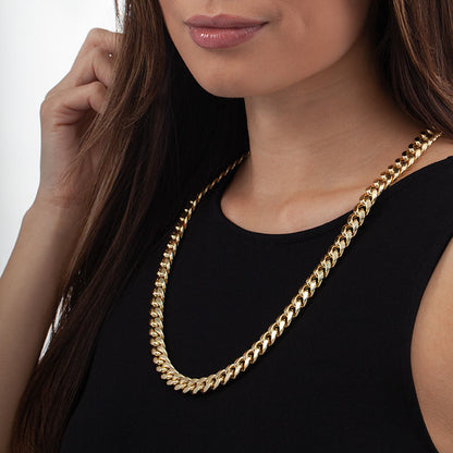 14k Gold 10.7mm Hollow Cuban Curb Chain Necklace