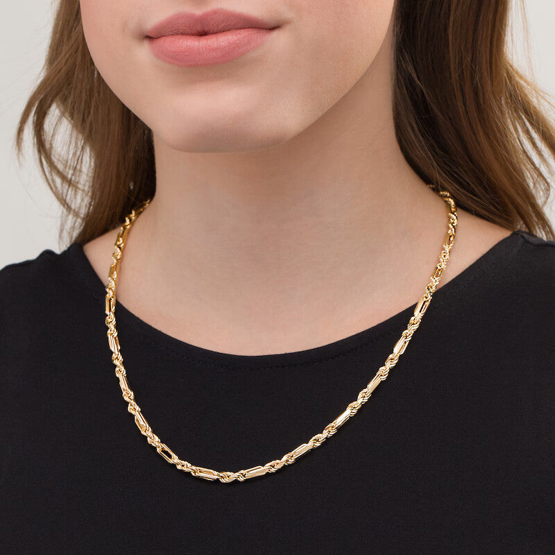 14k Gold 4.3mm Diamond Cut Hollow Figarope Chain Necklace