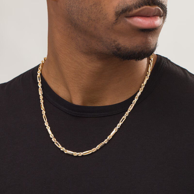 14k Gold 4.3mm Diamond Cut Hollow Figarope Chain Necklace