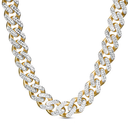 14k Gold Two Tone 11.3mm Hollow Diamond Cut Curb Chain Necklace