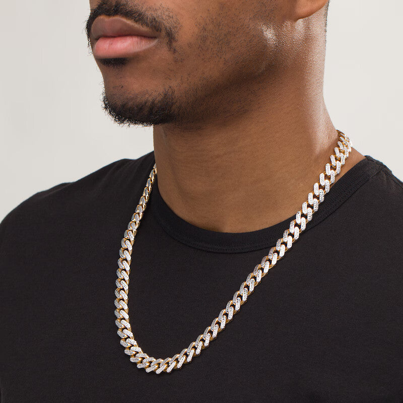14k Gold Two Tone 11.3mm Hollow Diamond Cut Curb Chain Necklace