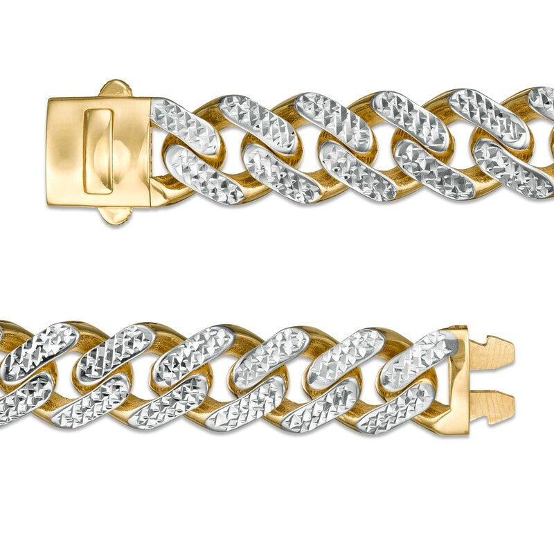 14k Gold Two Tone 11.3mm Hollow Diamond Cut Curb Chain Necklace