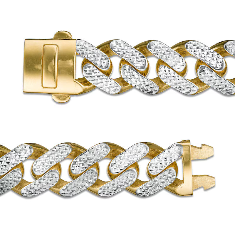 14k Gold Two Tone 13.5 mm Hollow Diamond Cut Curb Chain Necklace