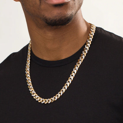 14k Gold Two Tone 11.3mm Diamond Cut Alternating Curb Chain Necklace