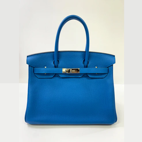 HERMES Birkin 30cm, Blue, Togo Leather, Palladium Hardware