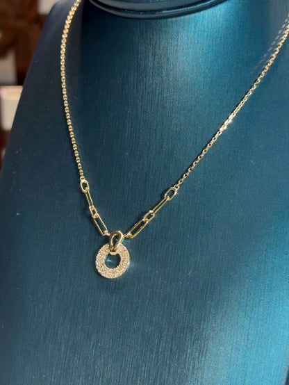 Diamond Circle Pandent 14k Yellow Gold Necklace