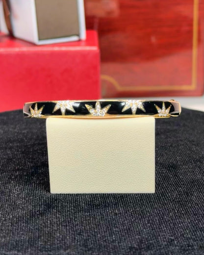 14k Yellow Gold Diamond Enamel Bangle