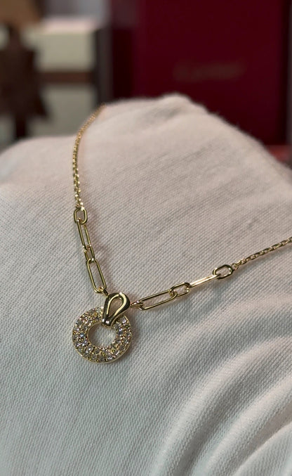 Diamond Circle Pandent 14k Yellow Gold Necklace