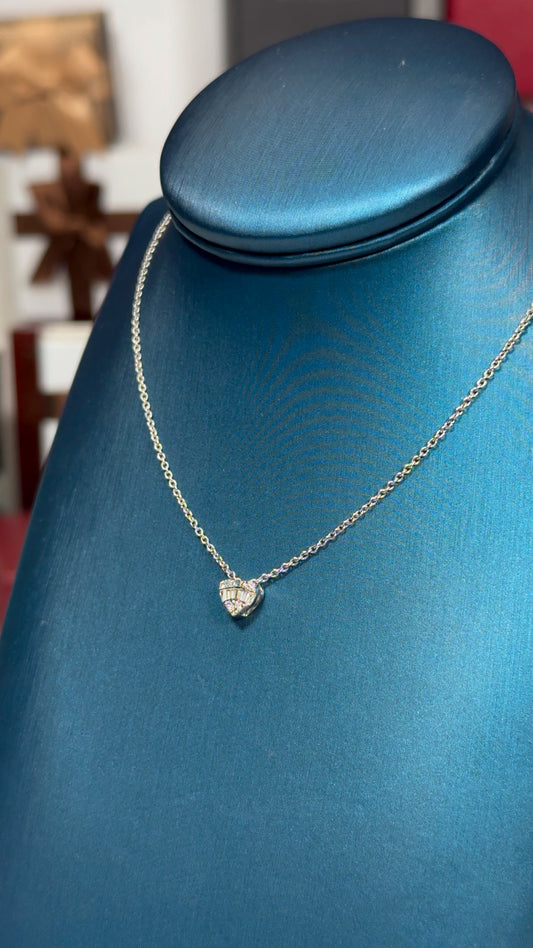 Baguette Diamond Heart Pendant 14k White Gold Necklace
