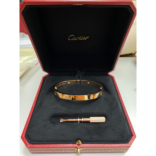 LOVE Bracelet, Classic Model, 4 Diamonds Rose Gold Size 18