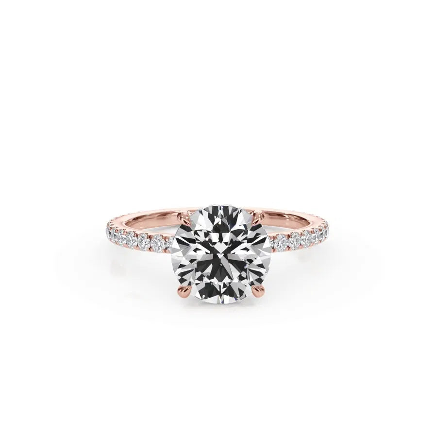 14k Gold Lab Diamond Pave Hidden Halo Solitaire Ring