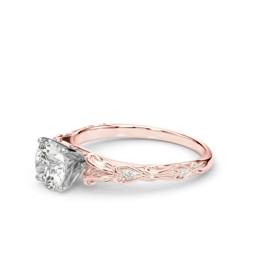 14k Gold Lab Diamond Vintage Inspired Engagement Ring