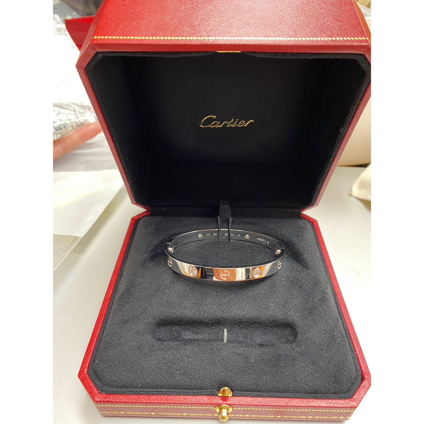 LOVE Bracelet, Classic Model, 4 Diamonds White Gold, Size 17