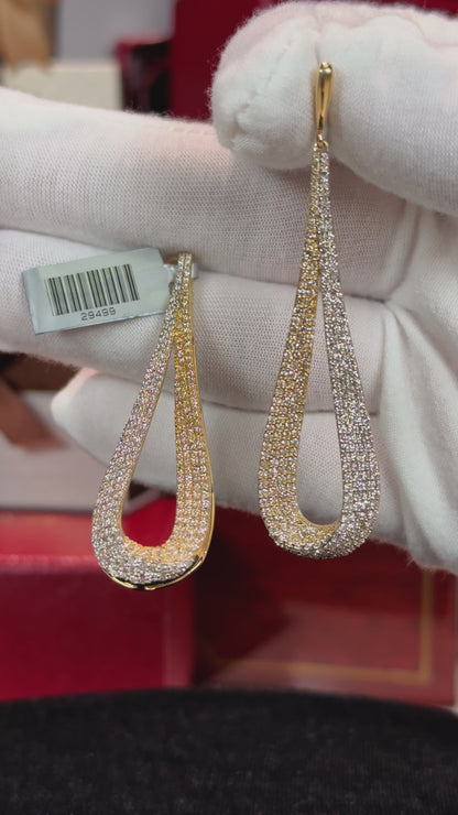 Droplet Shaped Loop Diamond 14k Yellow Gold Earrings