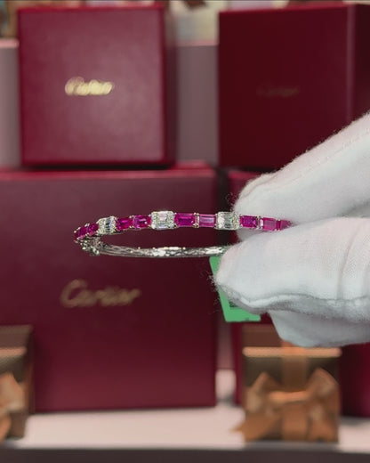 18k White Gold Ruby and Diamond Bangle
